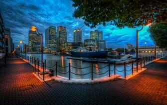 Beautiful Port City Evening HD Desktop Wallpaper