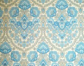 Victorian Vintage Wallpaper Blue Fancy Retro Style 1960s 1970s
