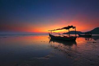 Wallpaper Ocean Sunrise Boat Landscape Nature