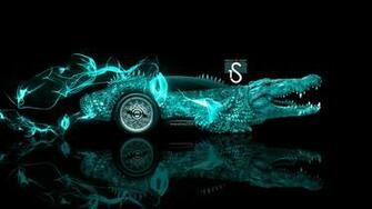 Fantasy Crocodile Car Azure Neon HD Wallpaper Design By Tony