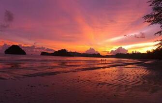 Wallpaper Thailand Trees Ocean Sunset Water Rocks People