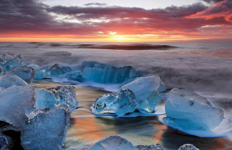 Landscape Sunset Ice Surf Sky Clouds Iceland Winter G Wallpaper