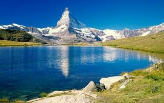 Lake At The Foot Of Snowcapped Rocky Mountains Jpg