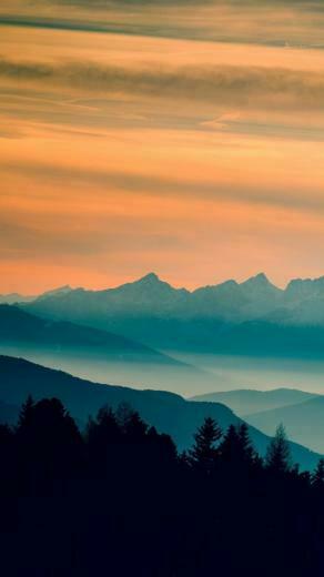 Blue Mountains Orange Clouds Sunset Landscape iPhone Wallpaper HD