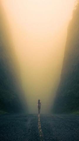 Alone Girl On Road iPhone Wallpaper