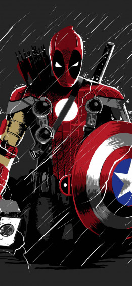 Deadpool With All Weapons Superhero iPhone Wallpaper