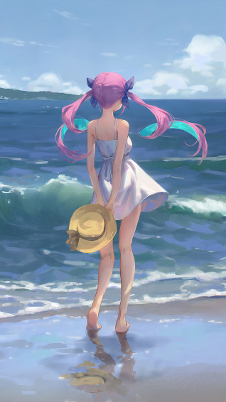 Anime Girl Beach Scenery 4k Phone iPhone Wallpaper 4620b