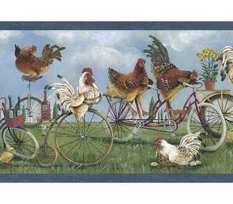 Blue Rooster Wallpaper Border Kitchen Bathroom