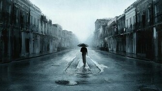 Walking In Rain Painting High Definition Wallpaper HD