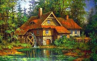 Idyllic Watermill Wallpaper Stock Photos
