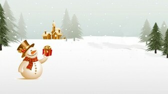 Christmas Snowman Holding Gift Desktop Background