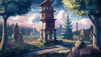 Old Clock Tower Anime Wallpaper Computer Desktop