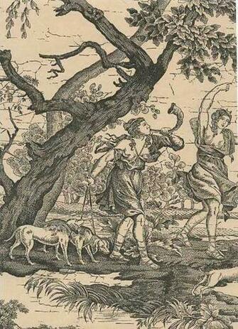 La Chasse Wallpaper Charcoal And Beige Hunting Scene