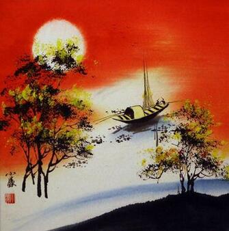 Resting Birds Colorful Asian Art Landscape Painting