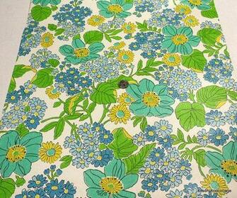 S Vintage Wallpaper Retro Aqua Blue And Yellow Floral On