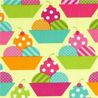 Cute Ice Cream Cartoon Wallpaper Green Fabric With