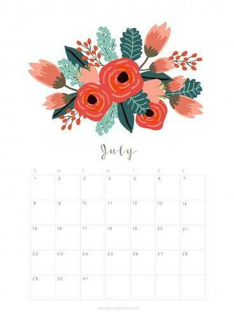 Printable July Calendar Monthly Planner Flower Design
