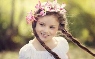 Smile Little Girl Flower Wreath Wallpaper Photo