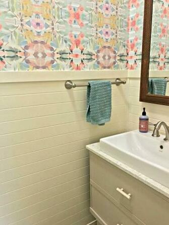 Colorful Small Modern Farmhouse Powder Room Dream Home Makeover