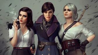 Ciri Elizabeth And Emily Kaldwin Crossover Wallpaper HD Games 4k