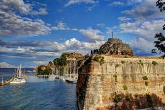Wallpaper Greece Corfu Sky Coast Cities Clouds