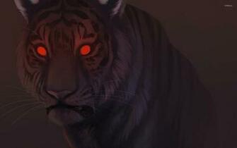Tiger With Red Eyes Wallpaper Digital Art