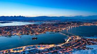 Image Norway Tromso River Night Time Cities Building