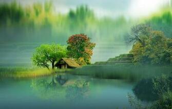 Wallpaper Trees Landscape Nature Lake House Reflection
