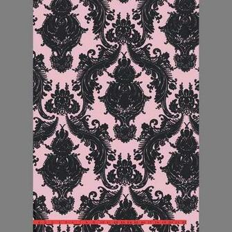 So Fabulous Black Velvet Damask Flock Wallcovering On A Pink Ground