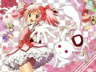 Madoka Kaname And Kyubey Mahou Shoujo Magica Wallpaper