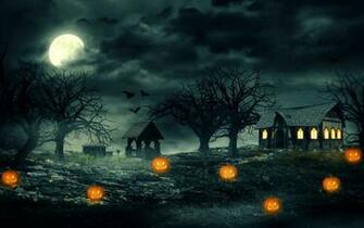 Halloween Night Pumpkins Haunted House Scary Widescreen Wallpaper