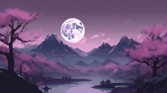 Purple Japanese Painting Wallpaper