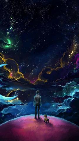 Man With Dog Art iPhone Wallpaper