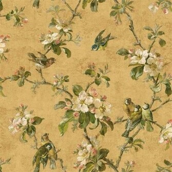 Interior Place Brown Green Birds Of Versailles Qe58324 Wallpaper