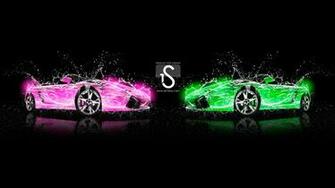 Two Car Lamborghini Gallardo Water Green Pink HD Wallpaper