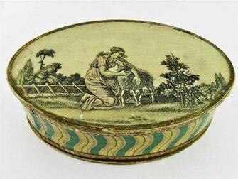 Antique Victorian Lady Lamb Paper Wallpaper Dresser Trinket Box