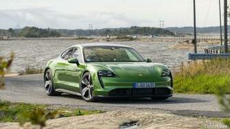 Porsche Taycan Turbo S Color Mamba Green Metallic Front