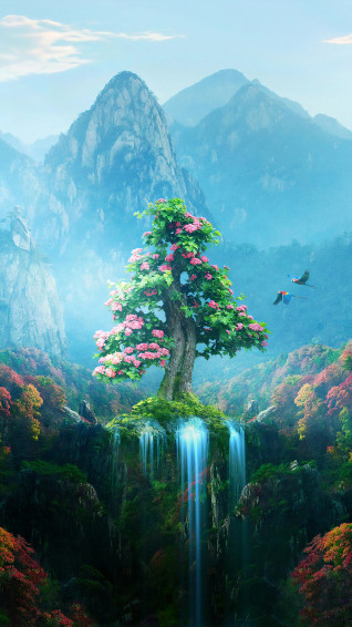 Colorful Forest Nature Fantasy Spring Autumn Digital Art 4k