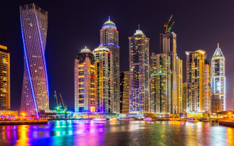 Dubai City Of Skyscrapers Tall Buildings Night Light Wallpaper