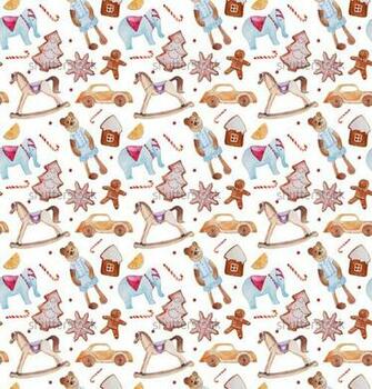 Example Of Baby Christmas Wallpaper Watercolor Retro Toys And Ginger