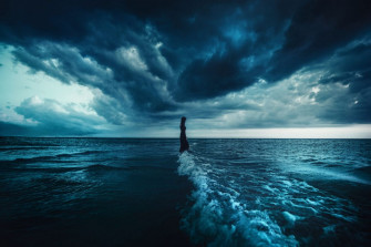 Blue Cloud Dark Girl Horizon Ocean Sea Woman Wallpaper