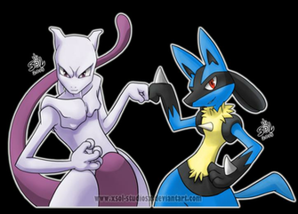 Mewtwo And Lucario Bros By Xsol Studiosx