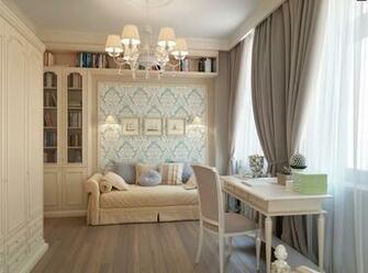 Blue Wallpaper Taupe Brown Curtains Bedroom