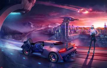 Wallpaper The City Lamborghini Future Girl Background