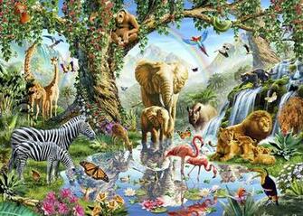 Jungle Lake With Wild Animals Fotobehang Behang Photowall