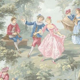 Pink Blue Country Toile Wallpaper Traditional By