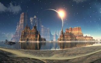 Wallpaper Planet Star Eclipse Mountains Desktop