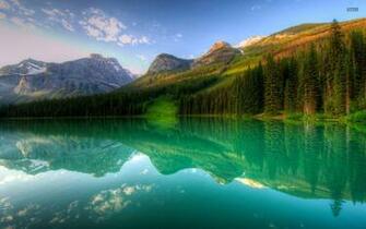 Mountains Forest Lake Reflect Wallpaper