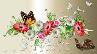 Funmozar Spring Flowers And Butterflies Wallpaper