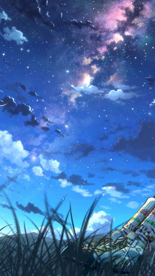 Anime Girls Night Sky Scenery Clouds Stars HD Rare